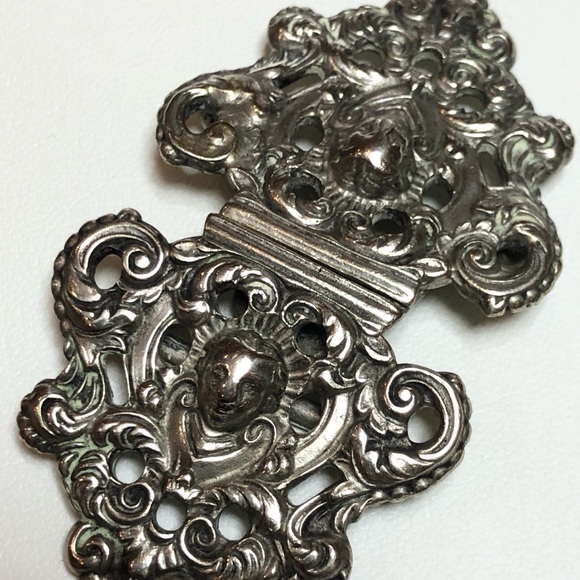 English sterling gargoyle Victorian belt buckle Victorian English Hallmarked Sterling Silver Gargoyle Devil  main image 2